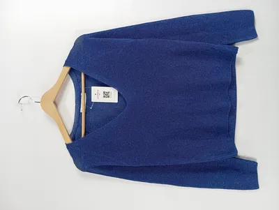 MNG Collection Damen Pullover Blau Gr. 34 XS V-Ausschnitt Glitzer