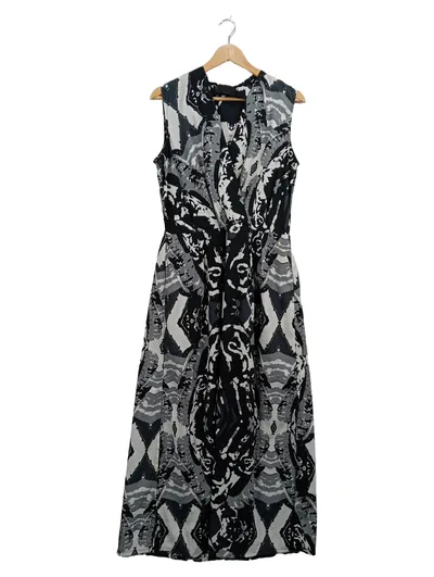 Monki Damen Maxikleid festliches Kleid Schwarz Abstrakt Gr. 38;M