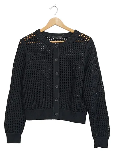 Comma Damen Strickjacke Lochmuster Schwarz Gr. 40 Modern Cardigan