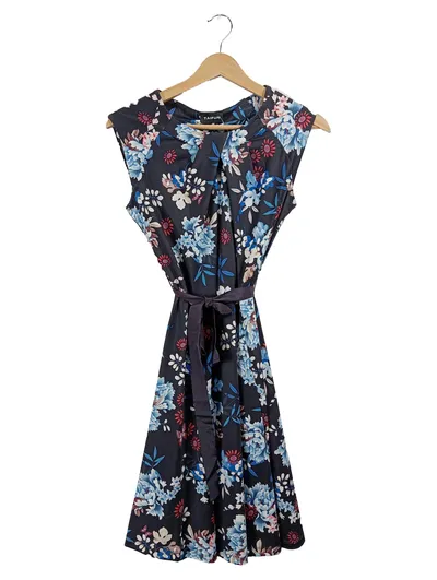 Taifun Damen Sommerkleid Blumenkleid Gr. 34 XS Schwarz Feminin
