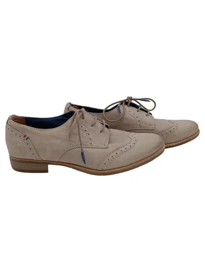Tamaris Damen Schnürschuhe Brogue Oxford Beige Leder Gr. 38
