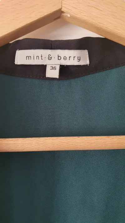 mint&berry Damen Bluse Grün Gr. 36 S Kurzarm Schleife Business Büro