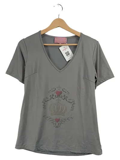 POMPÖÖS Damen T-Shirt Krone Herz Motiv Grau Gr. 36 Harald Glöckler