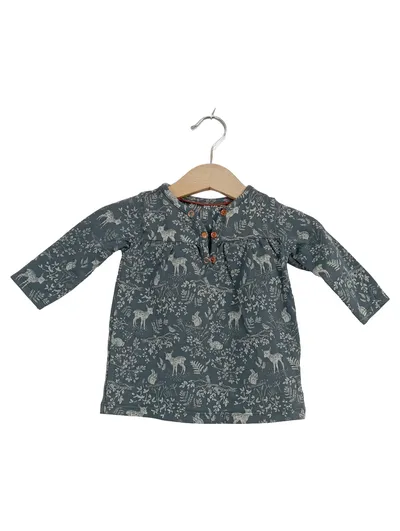 Noppies Langarmshirt Grau Gr. 62 Hirsch Hase Tiermotiv Knopfleiste Casual