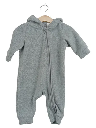 Lily & Dan Kinder Fleece Schlafanzug Overall Kapuze Grau Gr. 62, 68