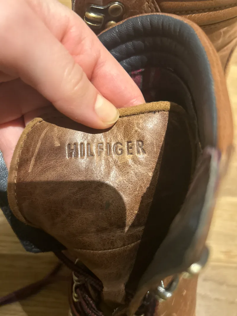 Tommy Hilfiger Damen Stiefelette Leder Braun Gr. 38 Blockabsatz Schnürung 8