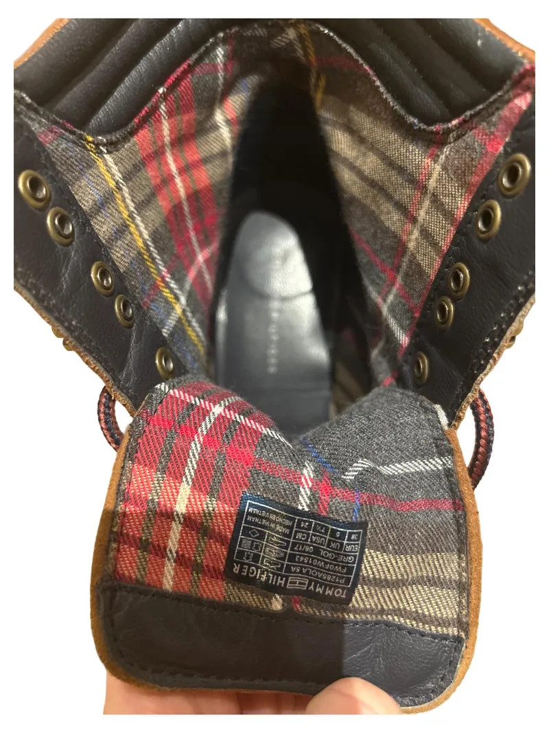 Tommy Hilfiger Damen Stiefelette Leder Braun Gr. 38 Blockabsatz Schnürung 9