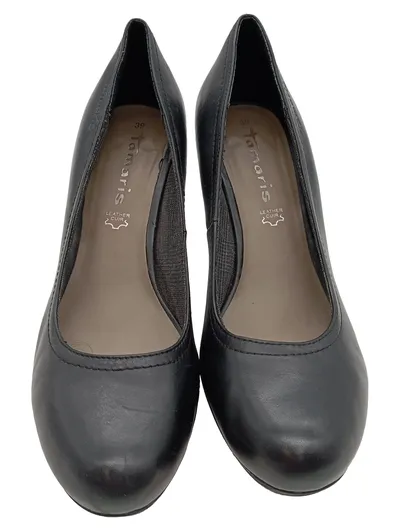 Tamaris Damen Pumps klassisch schwarz Leder Gr. 39 Absatz 8cm