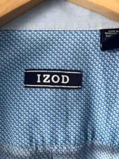 IZOD Freizeithemd Herren Gr. 48, M Blau Geometrisch Langarm Baumwolle
