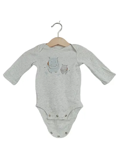 Carter's Baby Body Langarm Grau Meliert Nilpferd Gr. 68 Baumwolle