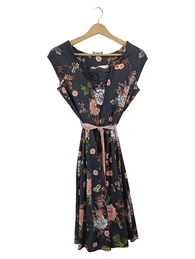 Taifun Sommerkleid Damen Gr. 34 Blumenmuster Grau Midi Spitze