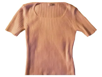 Comma Damen Pullover Kurzarm Shirt Rippstrick Weiß Gr. 38 M
