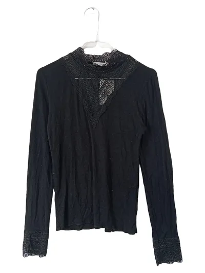 Pigalle Damen Langarmshirt M Schwarz Spitze Romantisch Elegant