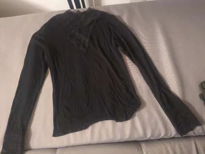 Pigalle Damen Langarmshirt M Schwarz Spitze Romantisch Elegant