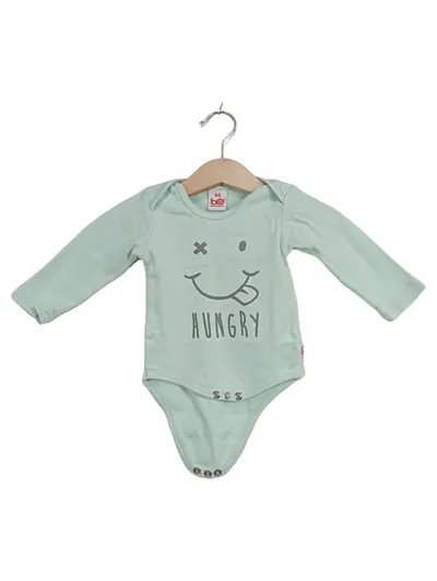 B.O. WirbelWind Baby Body Langarm Hungry Grün Gr. 62 Baumwolle