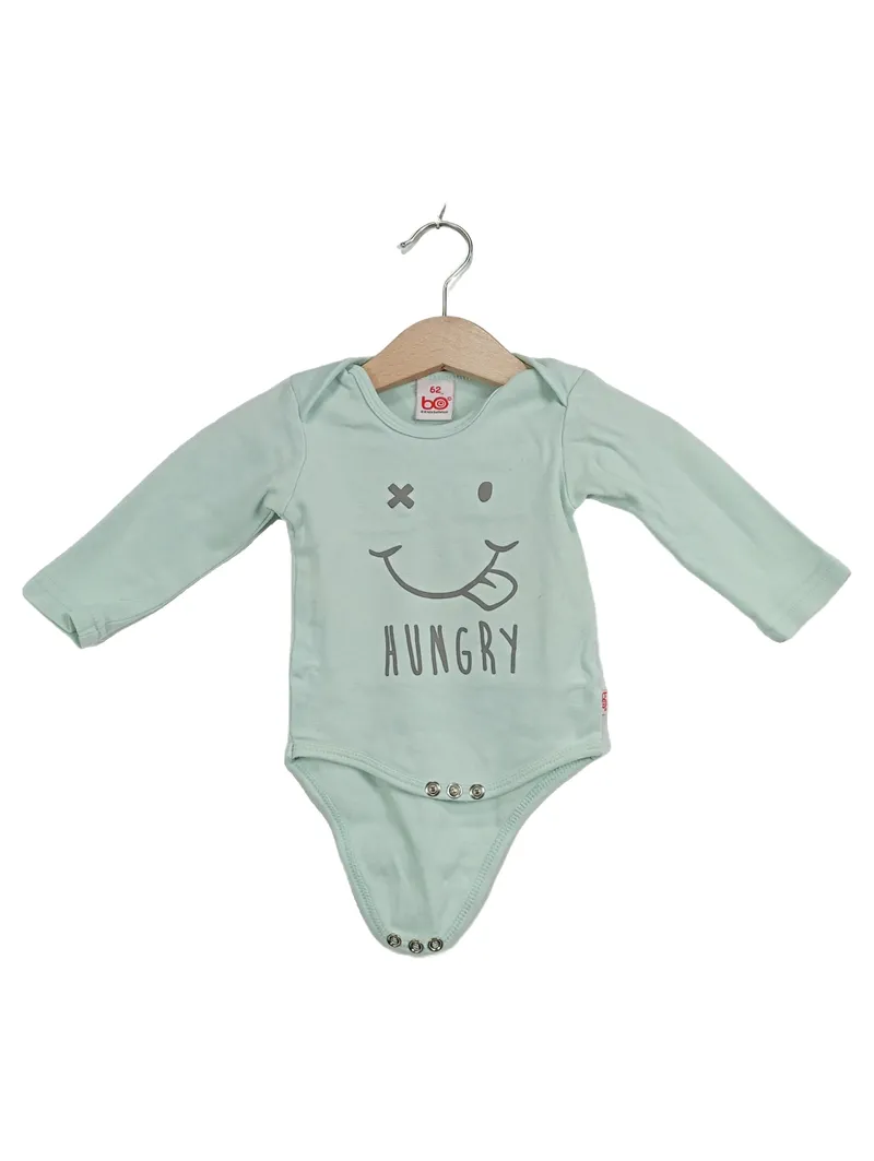 B.O. WirbelWind Baby Body Langarm Hungry Grün Gr. 62 Baumwolle 1