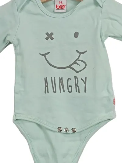 B.O. WirbelWind Baby Body Langarm Hungry Grün Gr. 62 Baumwolle