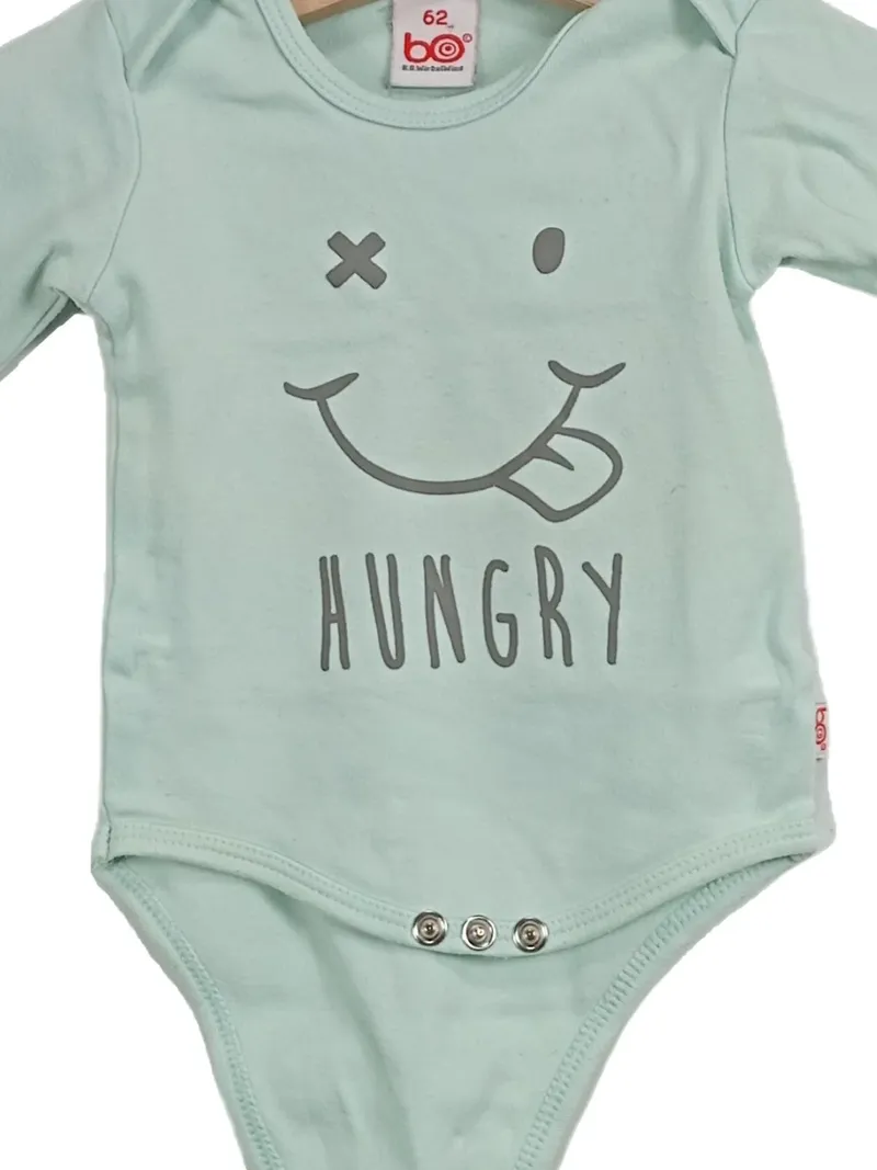 B.O. WirbelWind Baby Body Langarm Hungry Grün Gr. 62 Baumwolle 2