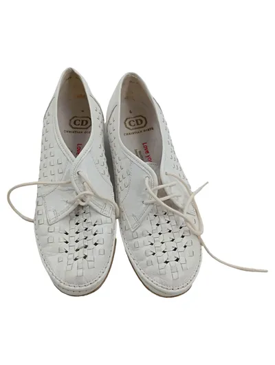 Christian Dietz Damen Schnürschuhe Leder Weiß Gr. 37 Vintage Geflochten