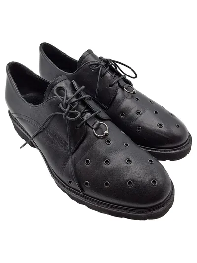 Gino Rossi Schnürschuhe Herren Leder Schwarz Gr. 40 Lochmuster Ringe