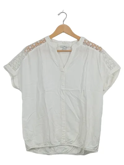 Mavi Damen Bluse Weiß Gr. 40 L Kurzarm Spitze Bohemian