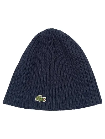 Lacoste Herren Mütze Beanie Blau Rippstrick Casual