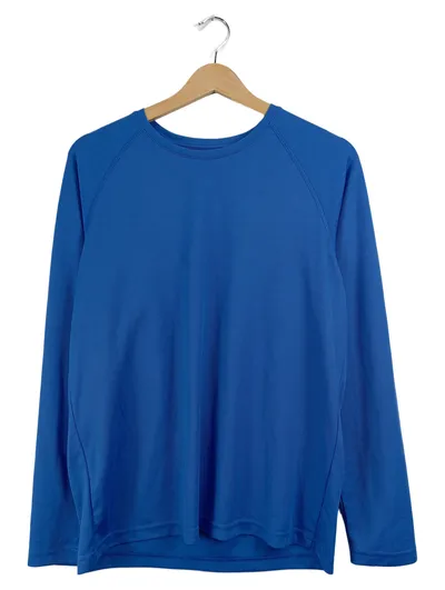 Hanes Langarmshirt Herren Gr. M Blau Sport Crew Neck 100% Polyester