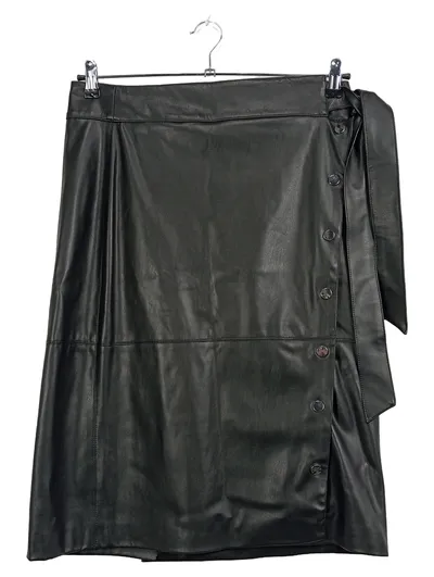 NAF NAF Damen Wickelrock Kunstleder Schwarz Gr. 42 XL Midirock Knopfleiste