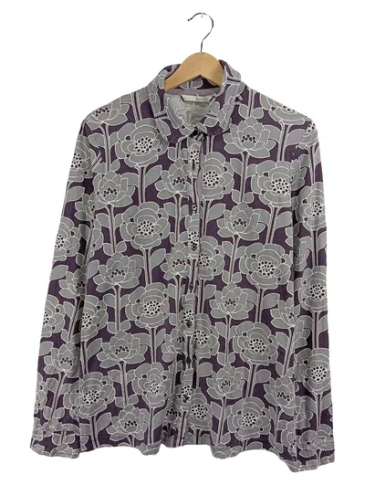 Boden Damen Bluse Retro Blumenmuster Lila Gr. 40 L Langarm