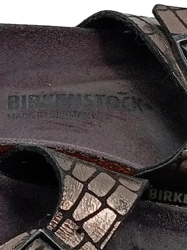 Birkenstock Madrid Sandalen Damen Gr. 38 Kroko-Optik Braun Metallic 5