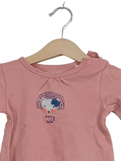 STACCATO Baby Langarmshirt Gr. 62 Rosa Igel-Applikation Baumwolle