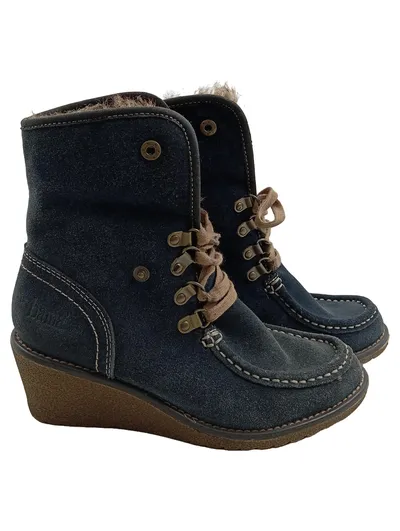 BAMA Damen Schneestiefel Winterstiefel Blau Gefüttert Keilabsatz Gr. 36