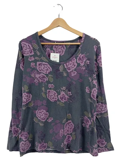 Yest Damen Langarmshirt Grau Blumenmuster Gr. 40 L Romantisch