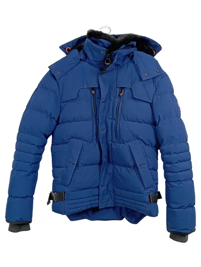 Wellensteyn Herren Steppjacke Winterjacke Blau Gr. S Kapuze Fellkragen