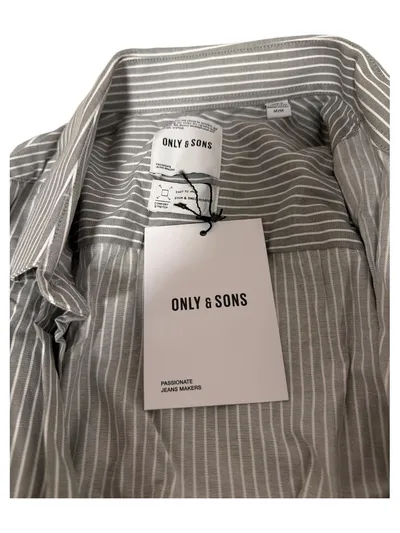 ONLY & SONS Herren Business Hemd Grau Gestreift Gr. 48;M Langarm Baumwolle