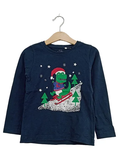 Name It Basic Needs Langarmshirt Kinder Gr. 104 Blau Dino Weihnachten