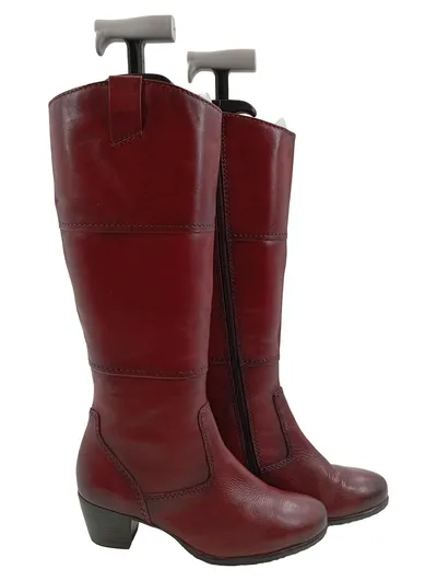 Tamaris Damen Leder Stiefel Rot Gr. 37 Reißverschluss Absatz Klassisch