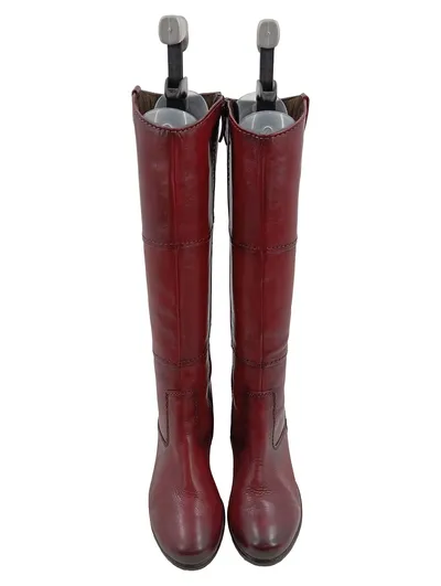 Tamaris Damen Leder Stiefel Rot Gr. 37 Reißverschluss Absatz Klassisch