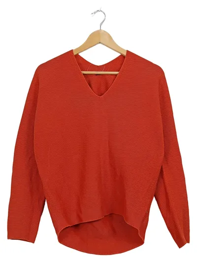UNIQLO Damen Pullover V-Ausschnitt Orange Gr. M Baumwolle Strick