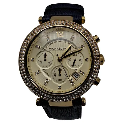 Michael Kors Damenuhr MK-2280 Chronograph Leder Schwarz Strass Elegant