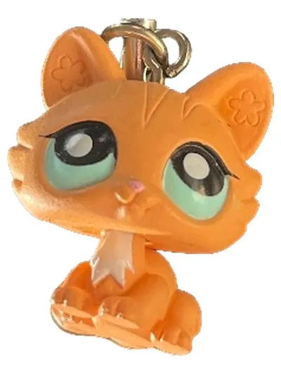 Hasbro Littlest Pet Shop LPS Katze Charm Anhänger Orange Grüne Augen
