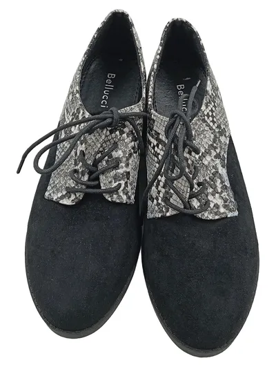 Bellucci Damen Schnürschuhe Gr. 37 Schwarz Animal-Print Leder