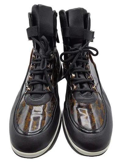 Högl Damen Sneaker High Boots Schwarz Leopard Gr. 38 Leder Schnürung