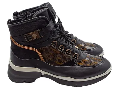 Högl Damen Sneaker High Boots Schwarz Leopard Gr. 38 Leder Schnürung