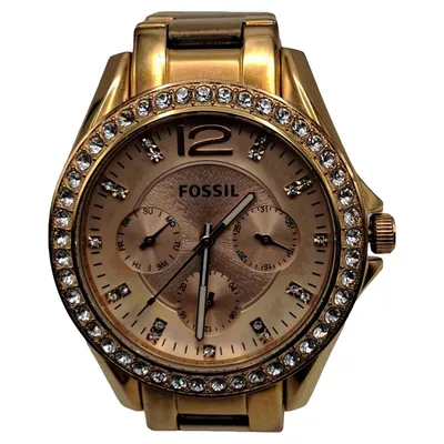 Fossil Damenuhr Riley Edelstahl Gold Strasssteine Multifunktion
