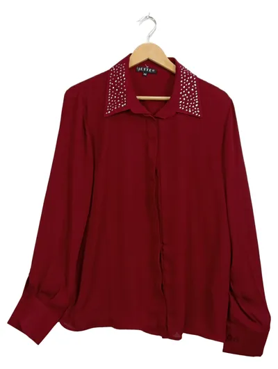 JETTE Damen Bluse Nietenkragen Rot Gr. 44 XXL Elegant Langarm