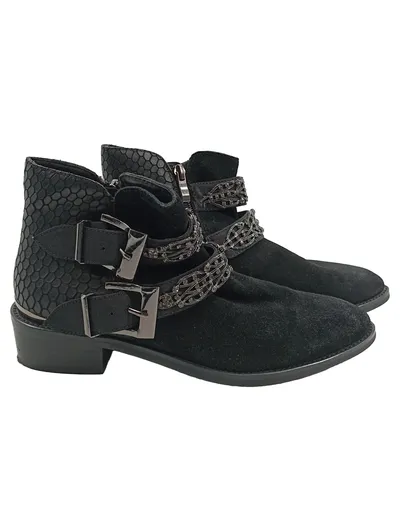 Alma en Pena Damen Stiefeletten Schwarz Gr. 37 Leder Strass Schnallen