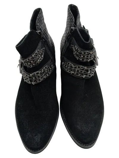 Alma en Pena Damen Stiefeletten Schwarz Gr. 37 Leder Strass Schnallen