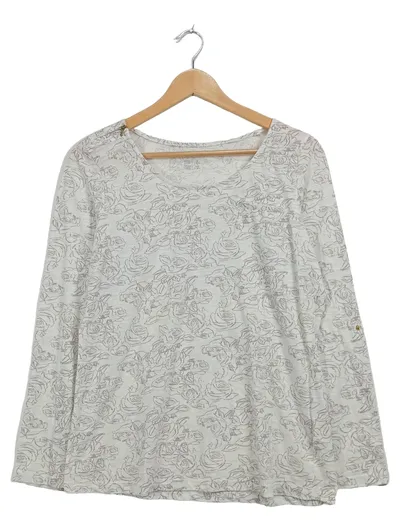 Esmara by Heidi Klum Damen Langarmshirt Blumenmuster Gr. 46 Weiß Romantisch