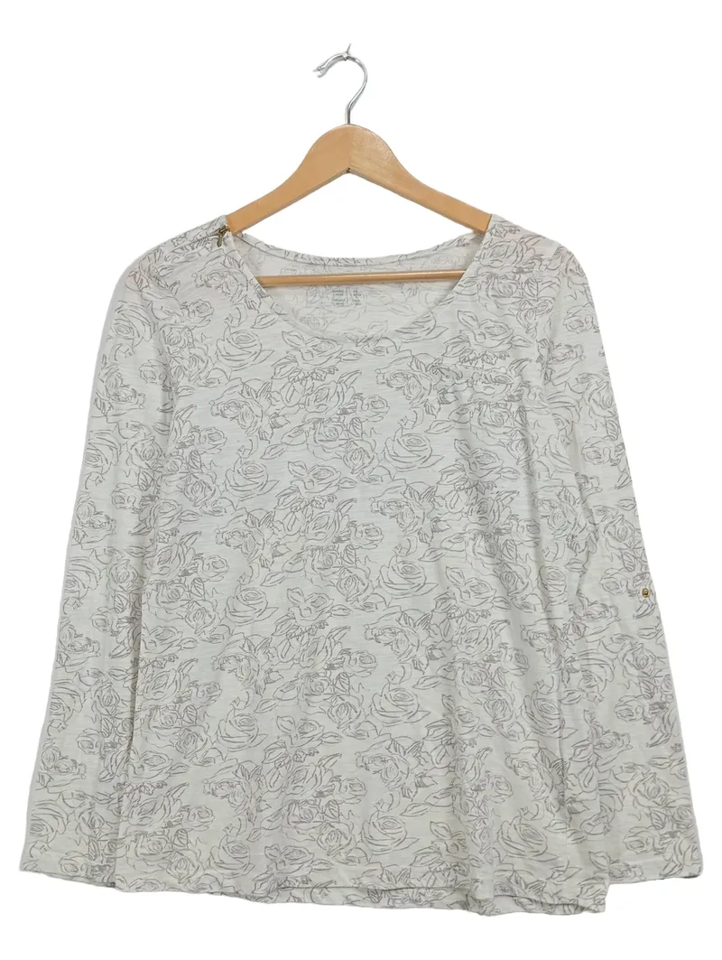 Esmara by Heidi Klum Damen Langarmshirt Blumenmuster Gr. 46 Weiß Romantisch 1